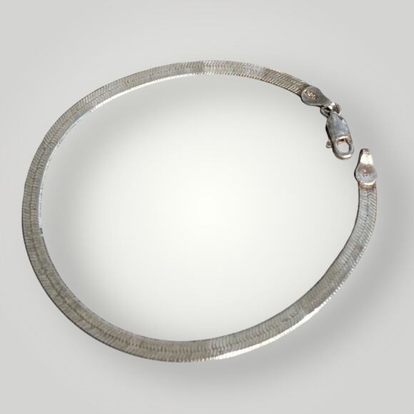 Sterling Jewelry - Vintage 925 Sterling Silver Herringbone Snake Chain Bracelet 7.5”